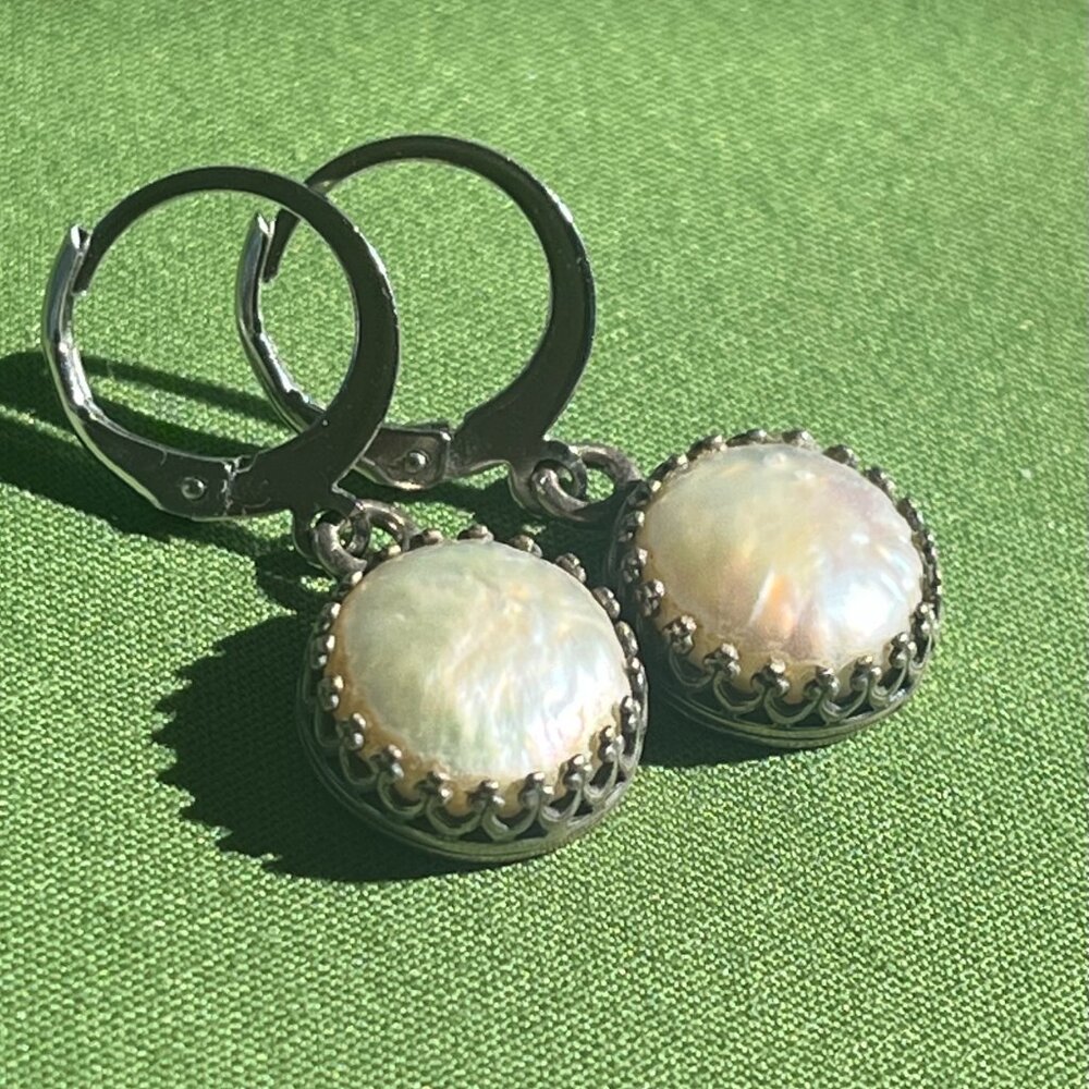 Pearl Dangle Earrings | White Coin Pearl Earrings | Wedding Jewelry